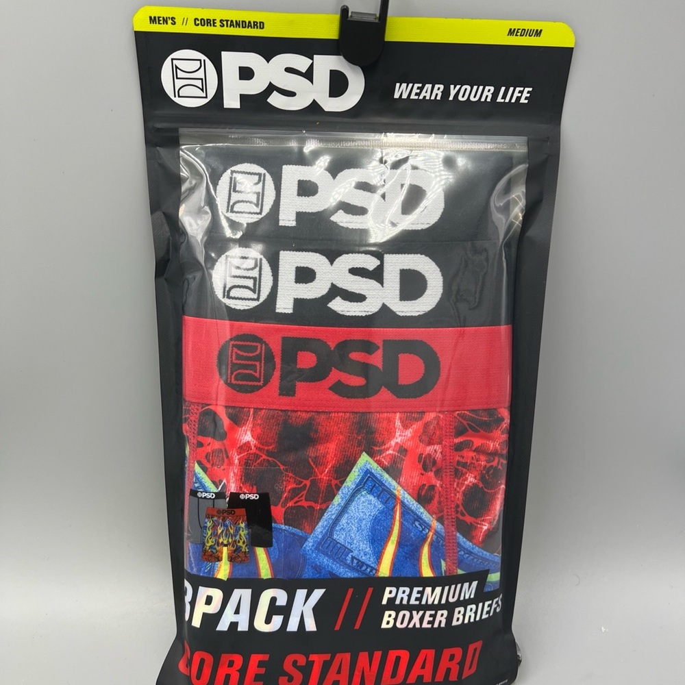 PSD 7" Inseam Cash, Flames Core Standard Premium Boxer Briefs, Sz M, 32-34"
